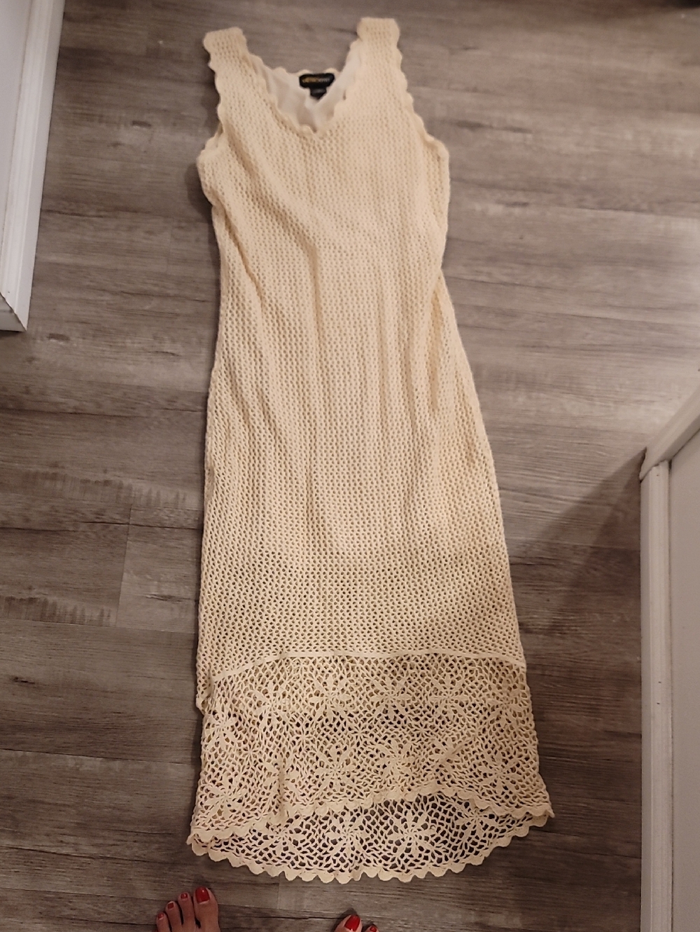 metrostyle Cream Crochet Maxi Dress with Scalloped Hem